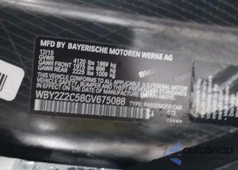 2016 BMW I8 из США, поврежденный, VIN WBY2Z2C58GV675088